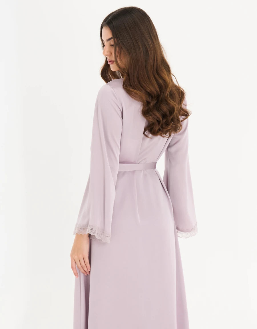 Lace-Trim Satin Long Robe