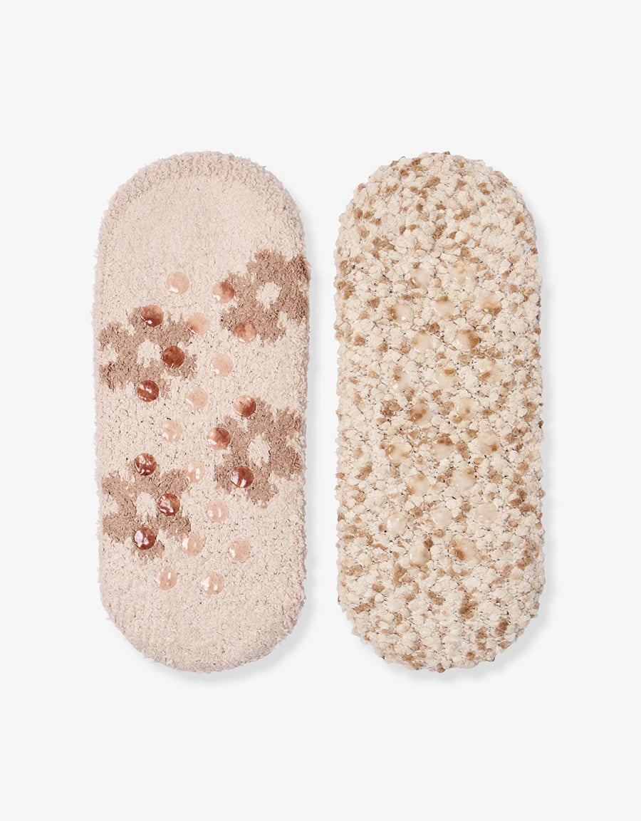 Floral Print Fleece Footie Socks