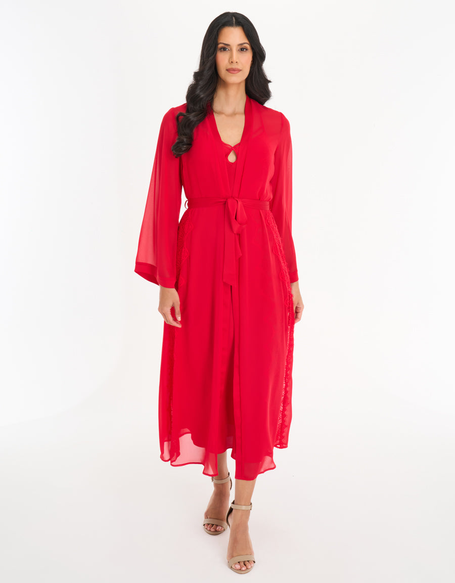 Satin Long Robe in Red
