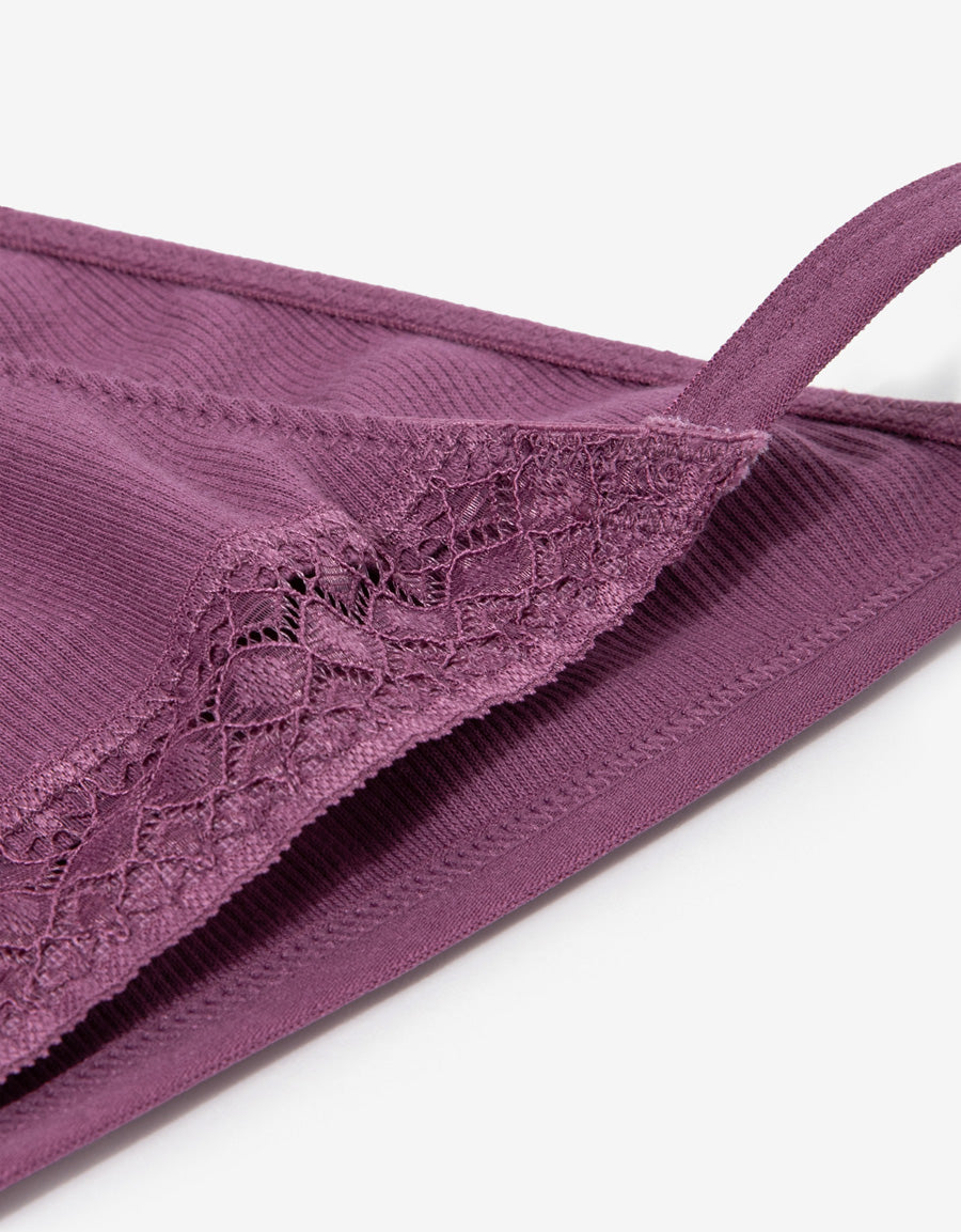 Lace-Trim Cotton Rib Tanga Panty