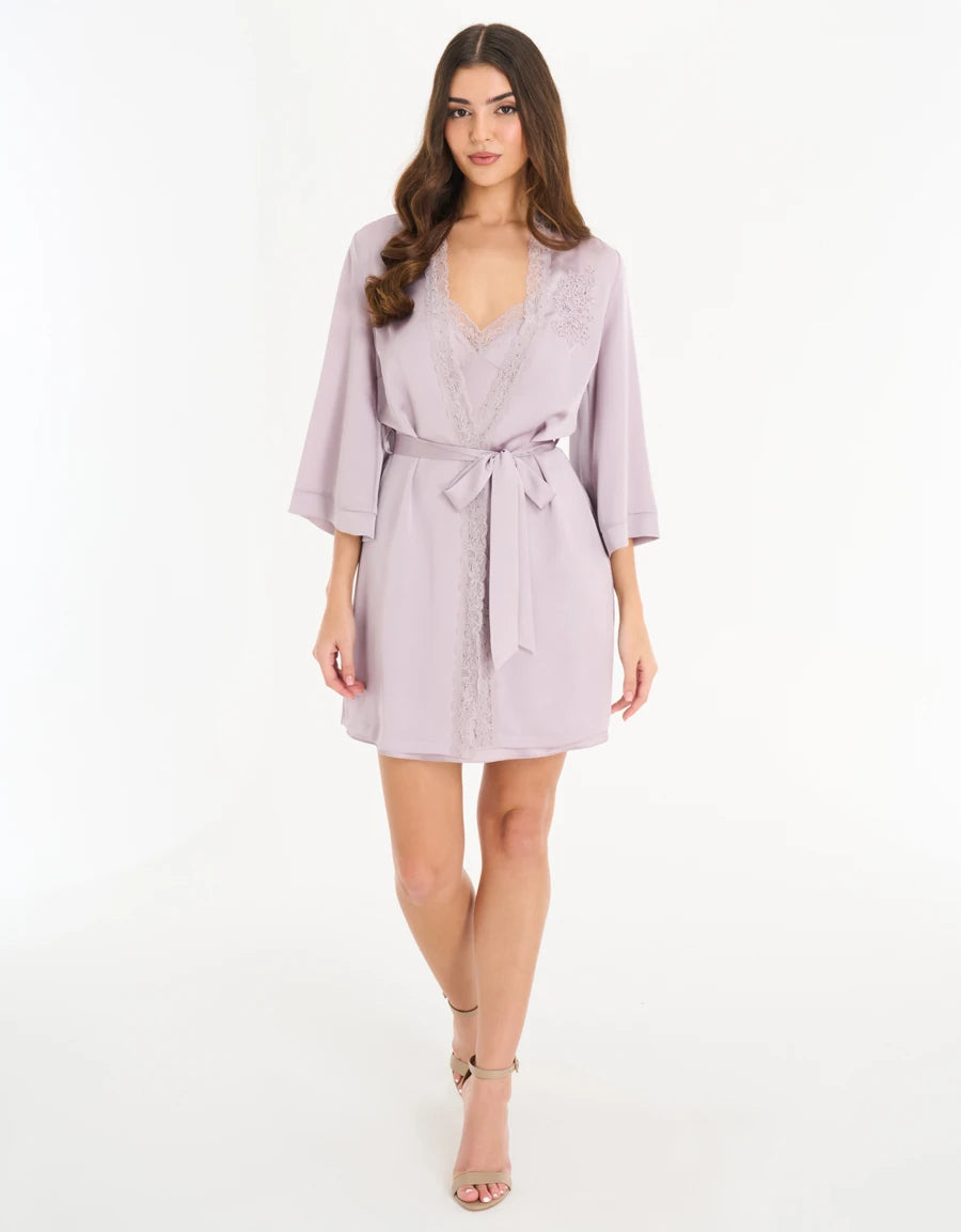Lace-Trim Satin Short Dress Set