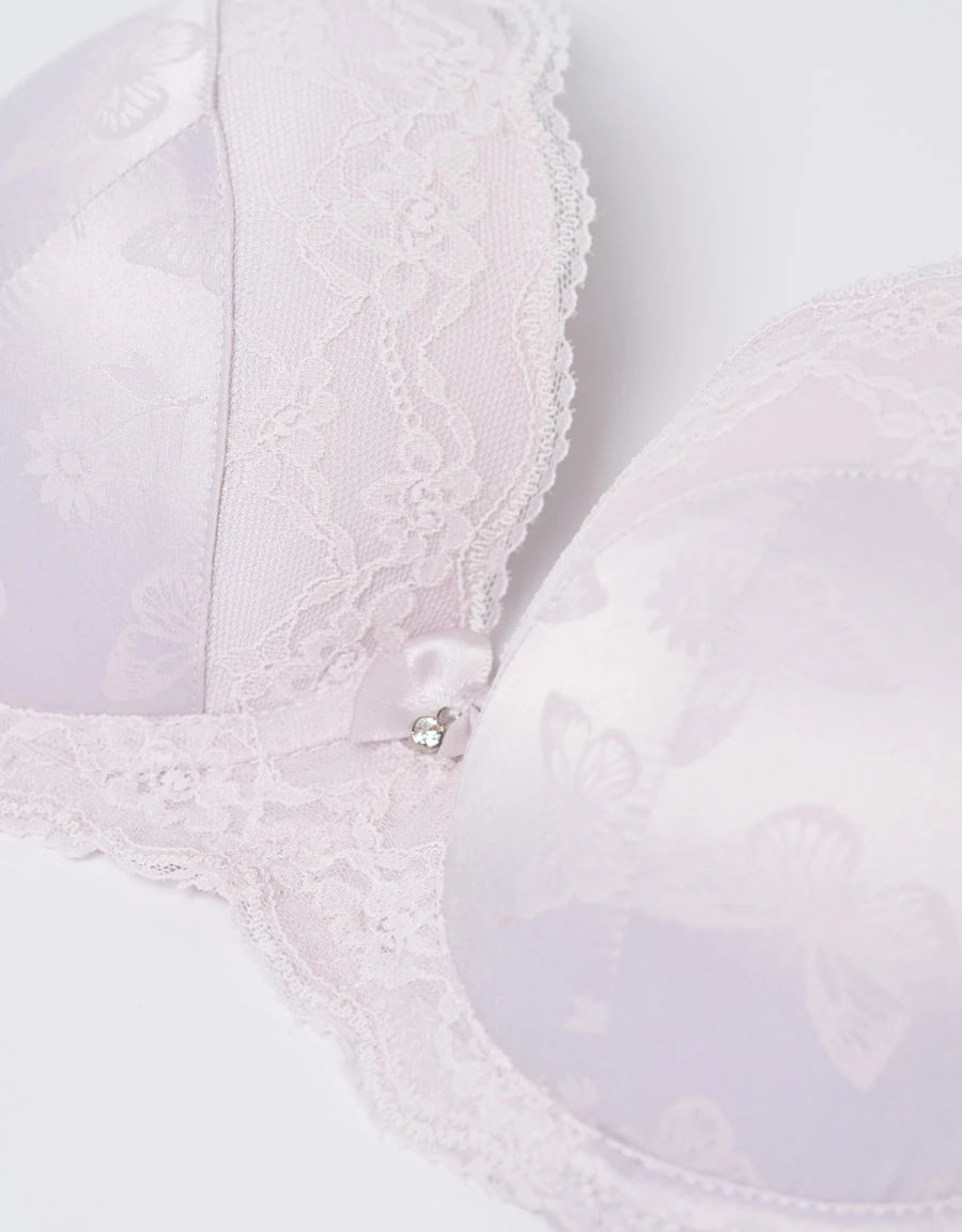 Lace-Trim Jacquard Satin Bridal Plunge Bra