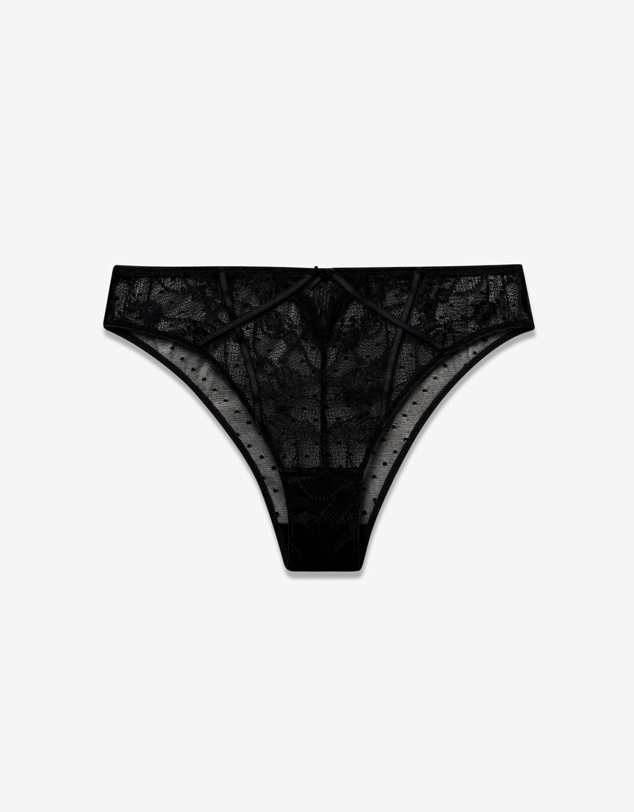 Flock Mesh Brazilian Panty in Black