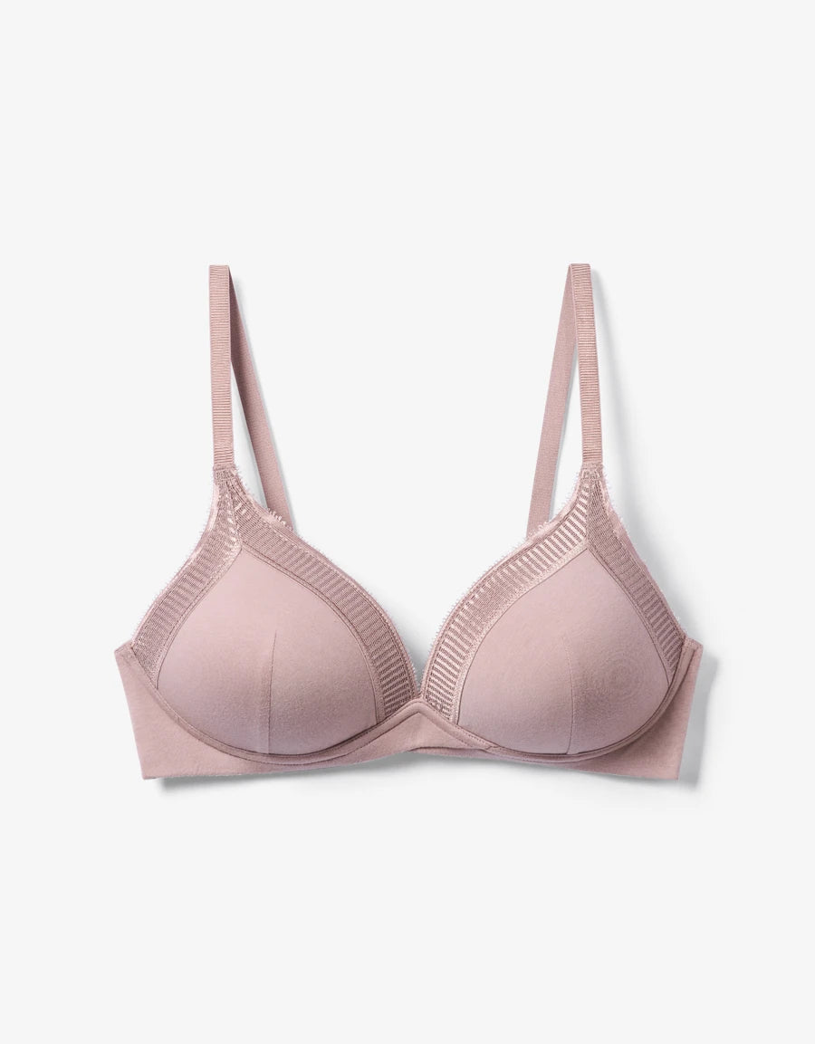 Lace-Trim Cotton Plunge Bra
