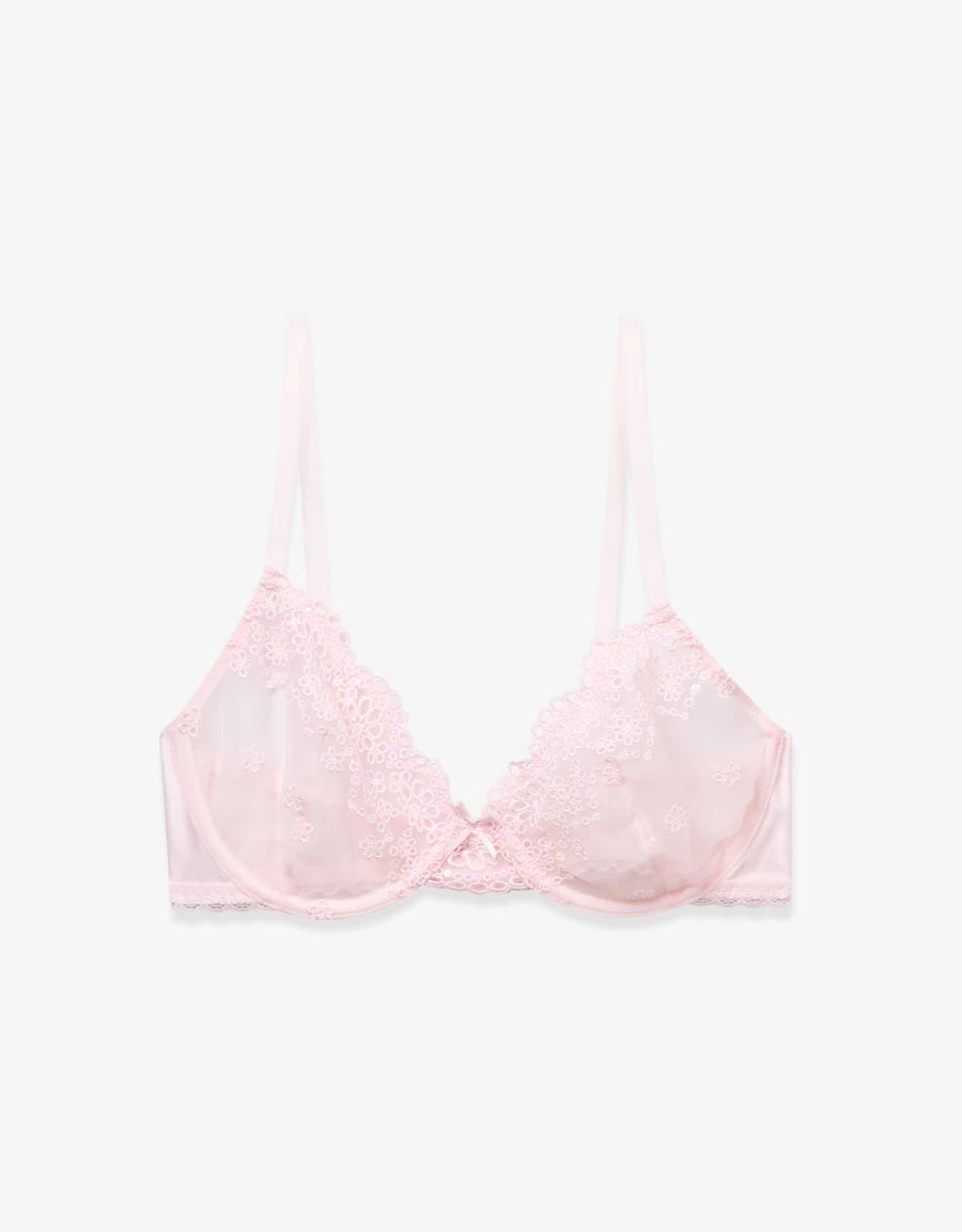 Embroidered Lace Plunge Bra