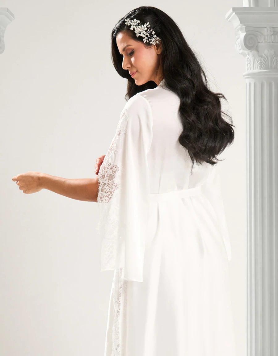 Lace-Trim Satin Bridal Long Robe