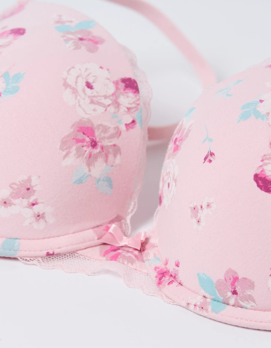 Floral Print Push-Up Plunge Bra