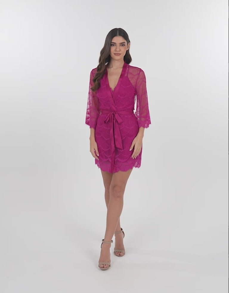 Lace-Trim Satin Short Dress Set