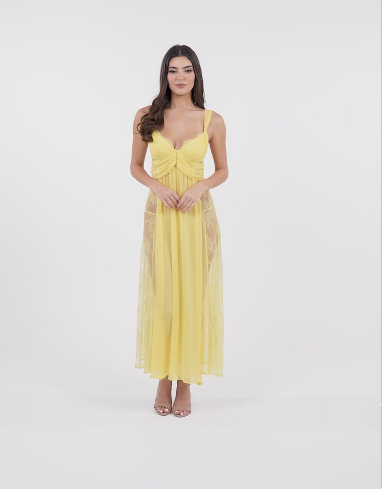 Chiffon Long Nightdress in Yellow