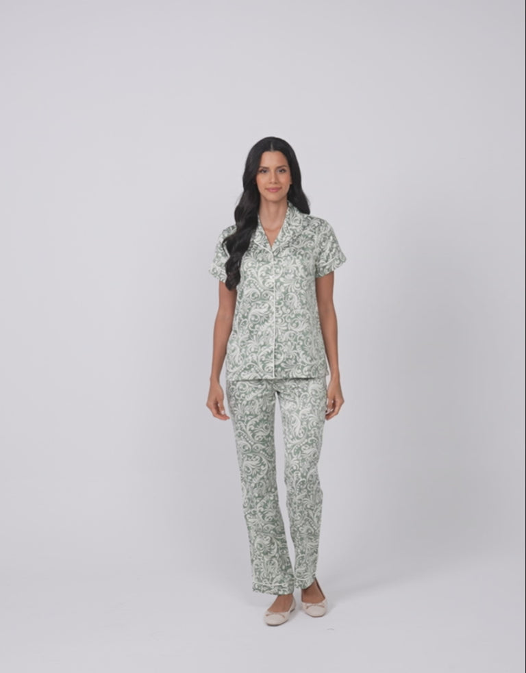 Paisley Print Satin Pajama Set
