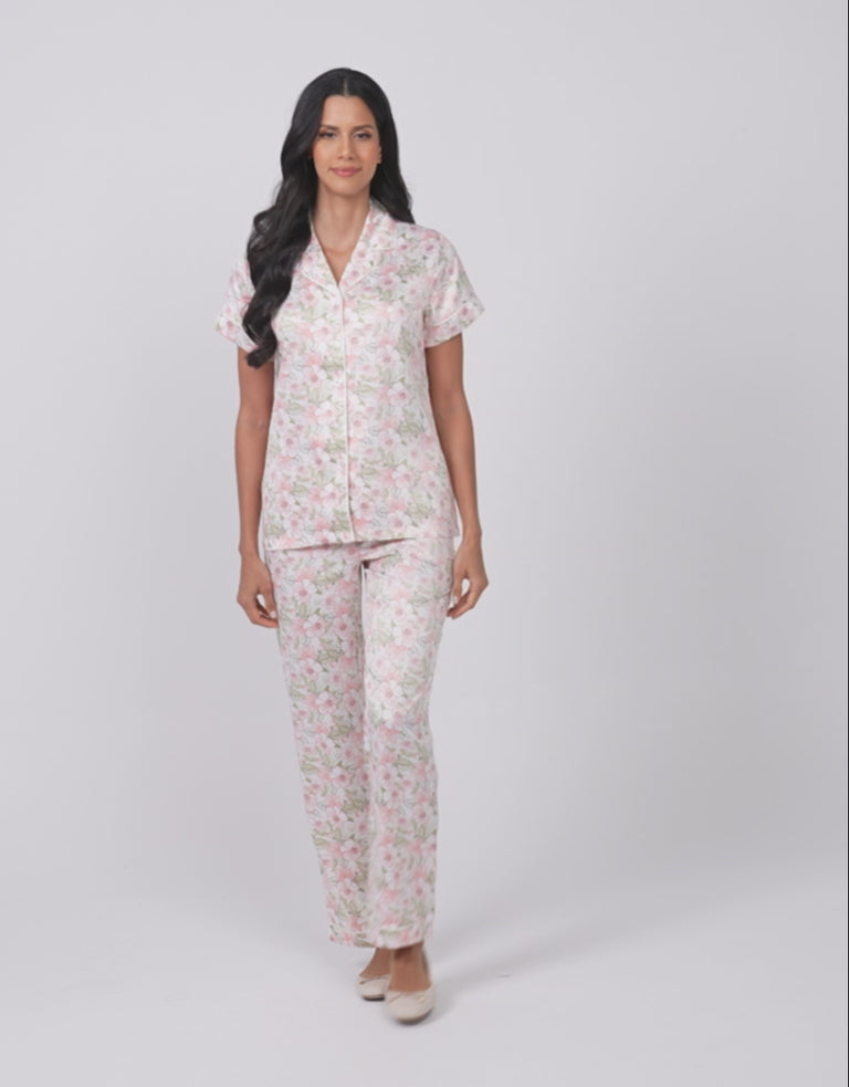 Floral Print Satin Pajama Set