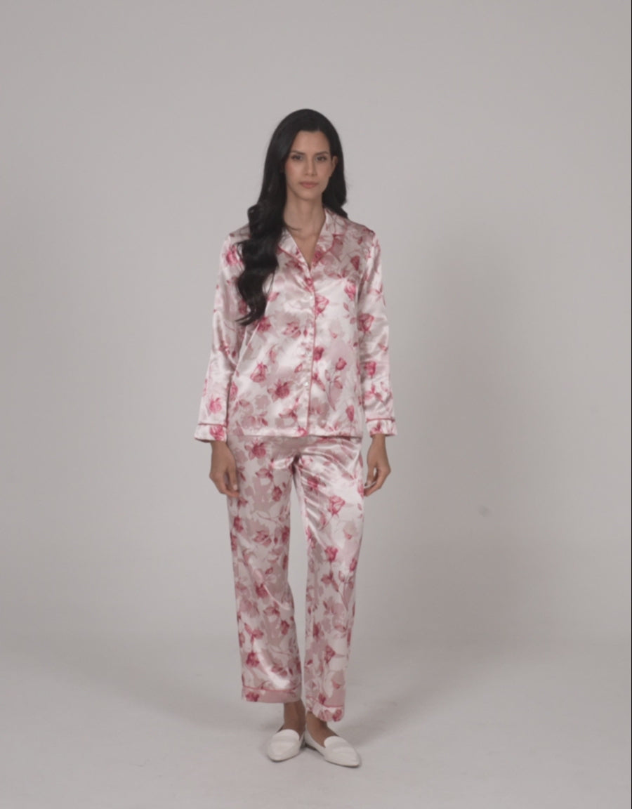 Floral Print Satin Pajama Set
