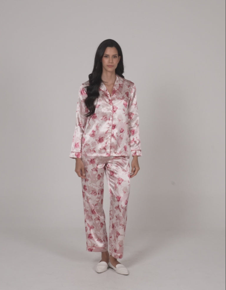 Floral Print Satin Pajama Set