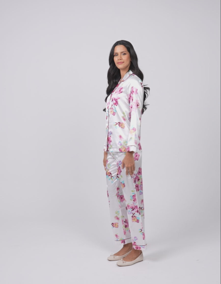 Floral Print Satin Pajama Set