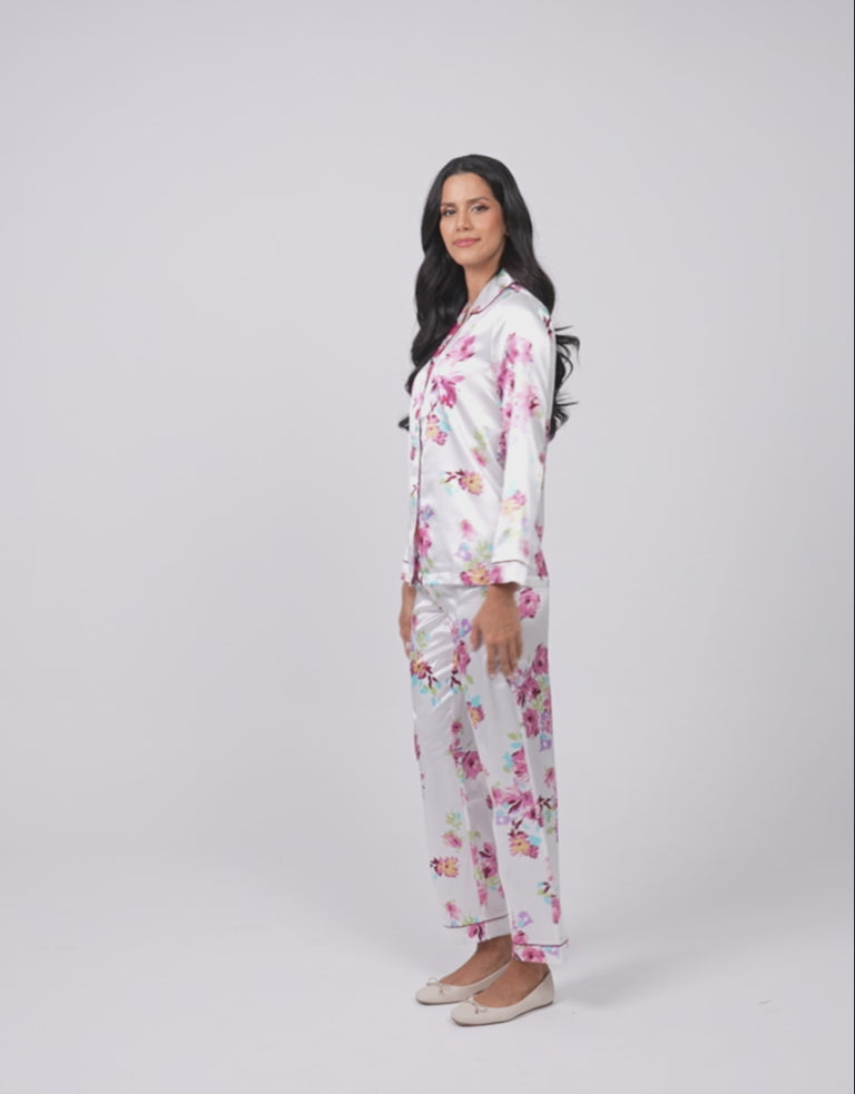 Floral Print Satin Pajama Set