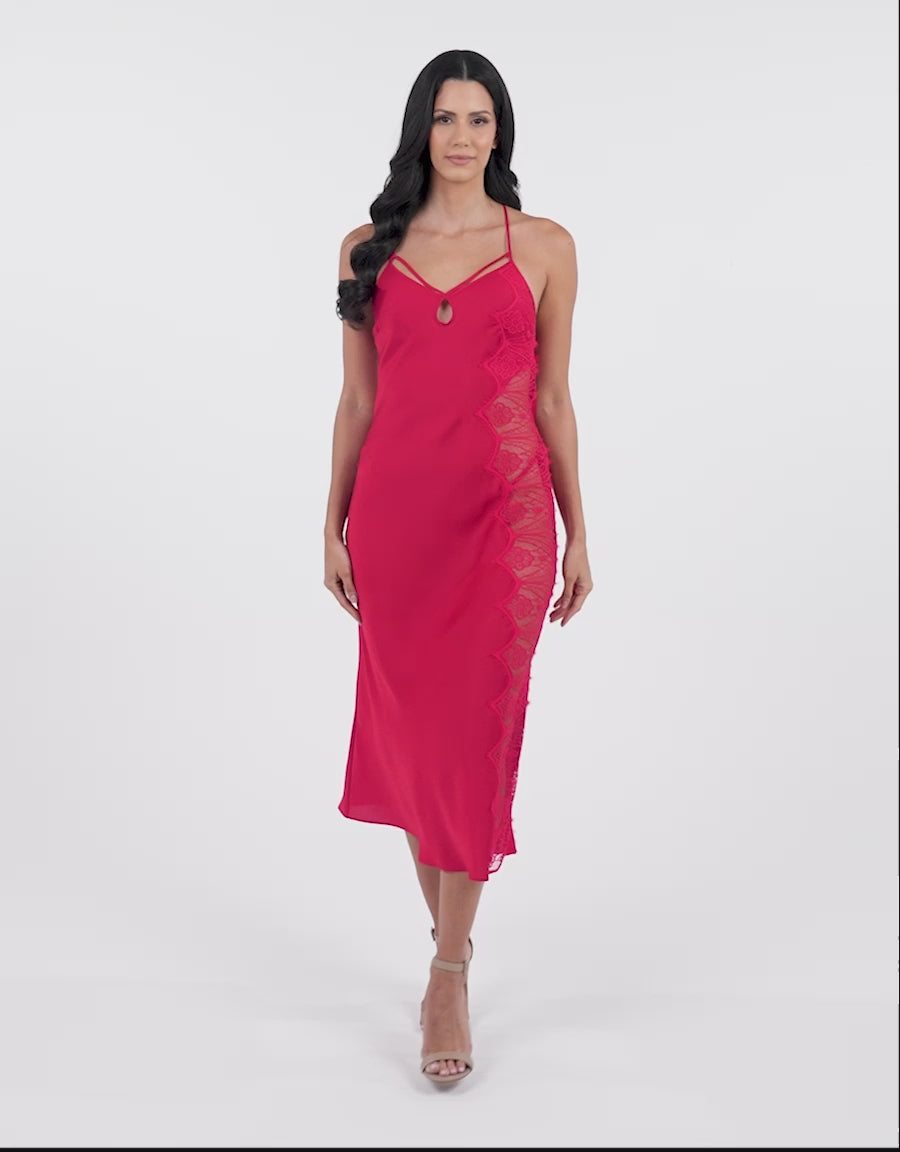 Satin Long Nightdress in Red