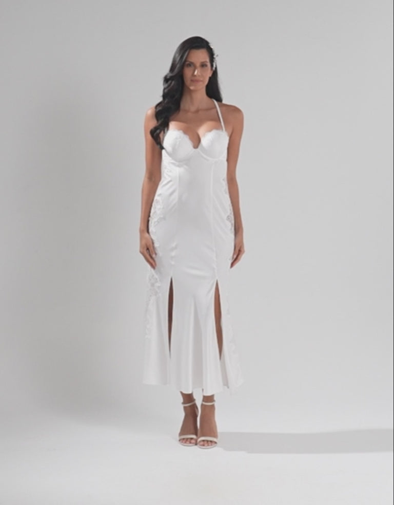 Lace-Trim Satin Bridal Long Nightdress
