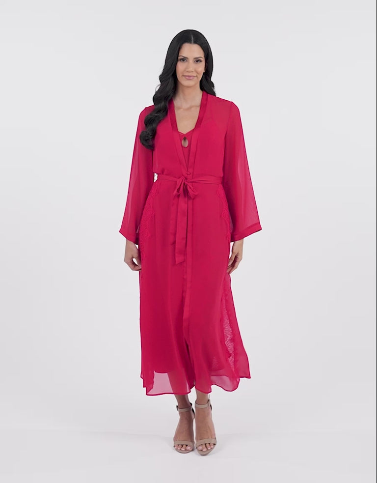 Satin Long Robe in Red