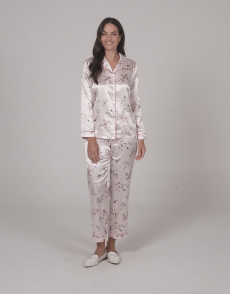 Floral Print Satin Pajama Set