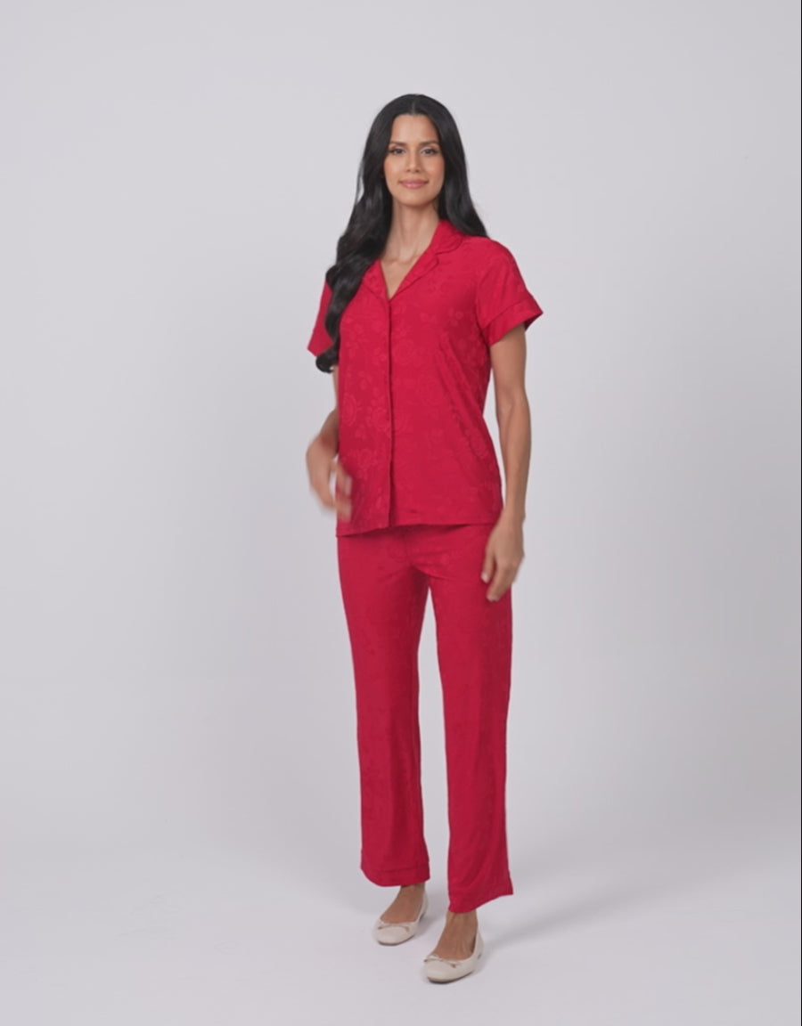 Floral Print Jacquard Pajama Set