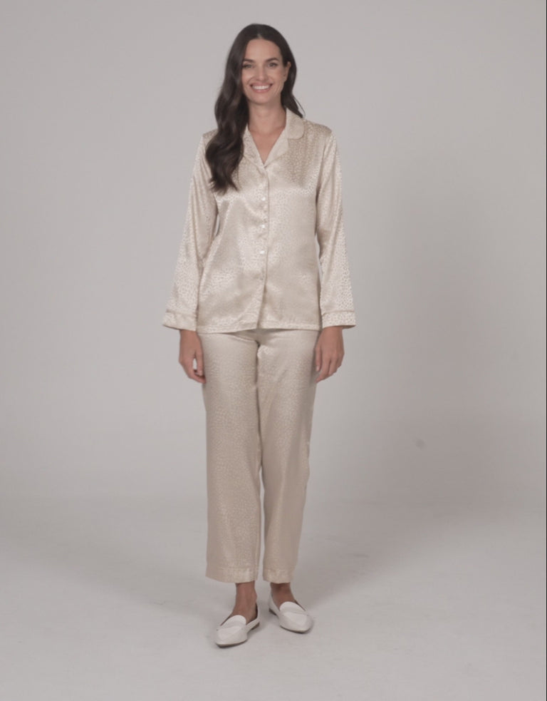Leopard Print Jacquard Satin Pajama Set