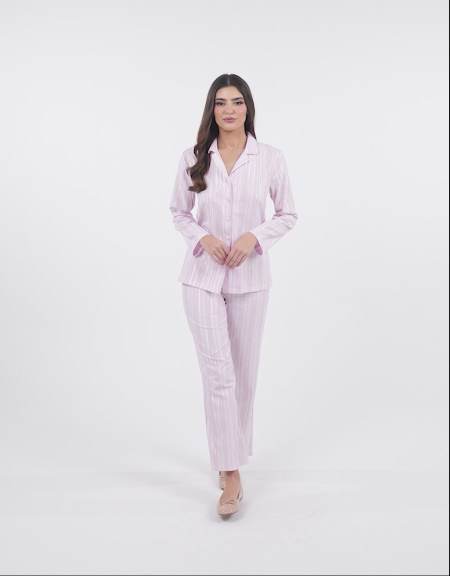 Long-Sleeve Shirt with Pants Pajama Set in Lilac
