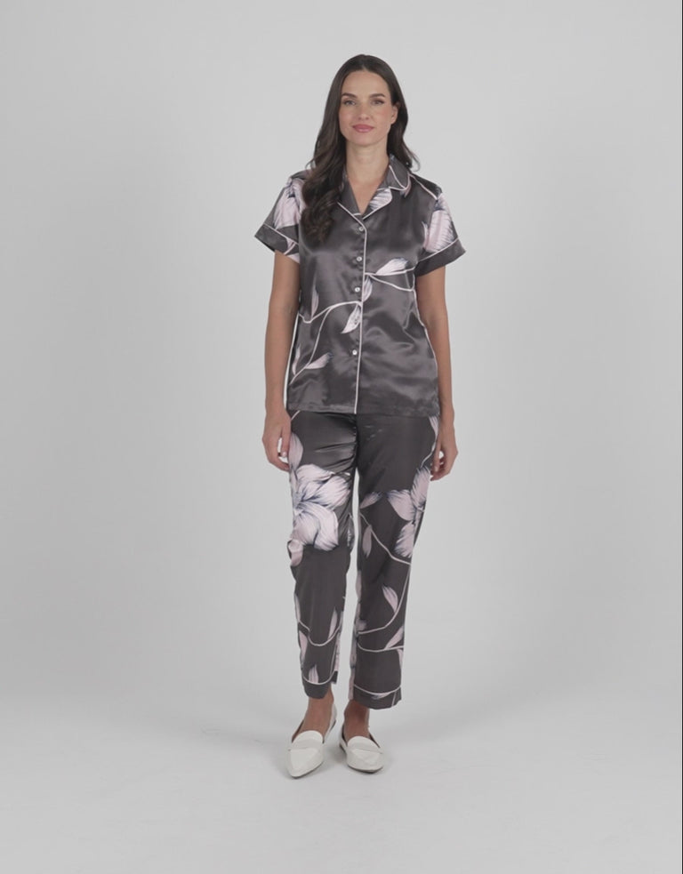 Floral Print Satin Pajama Set
