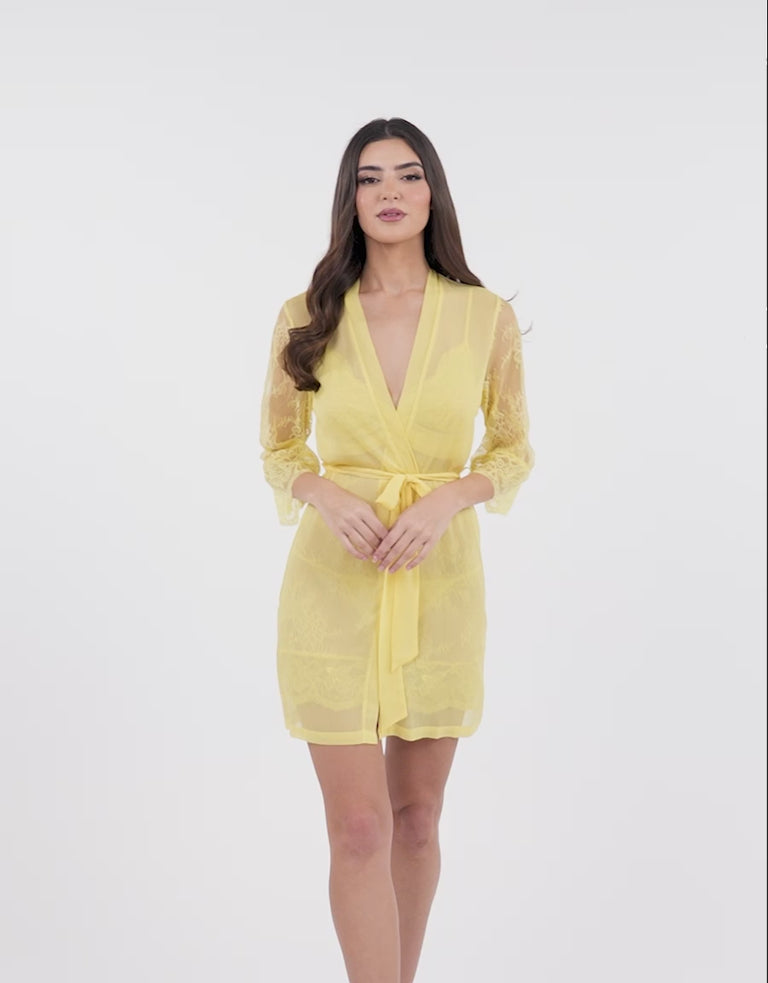 Chiffon Short Nightdress and Robe in Yellow