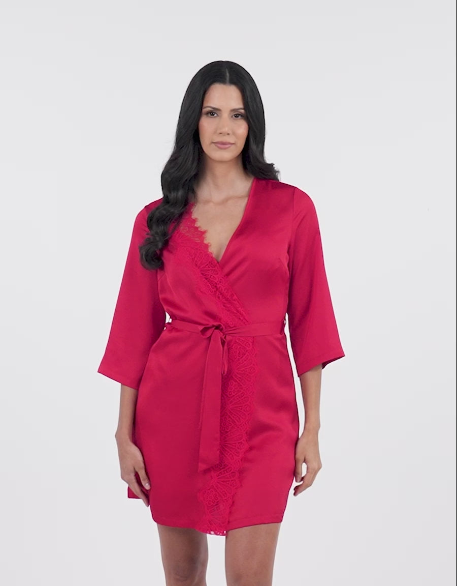 Satin Short Nightdress and Robe in Red
