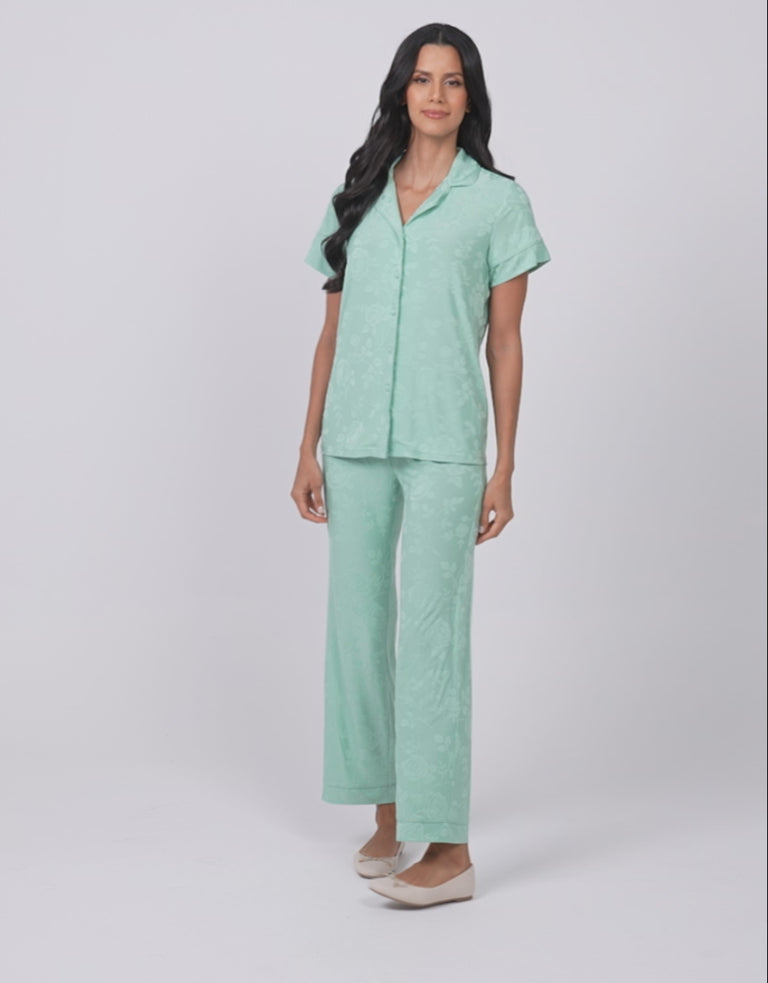 Floral Print Jacquard Pajama Set