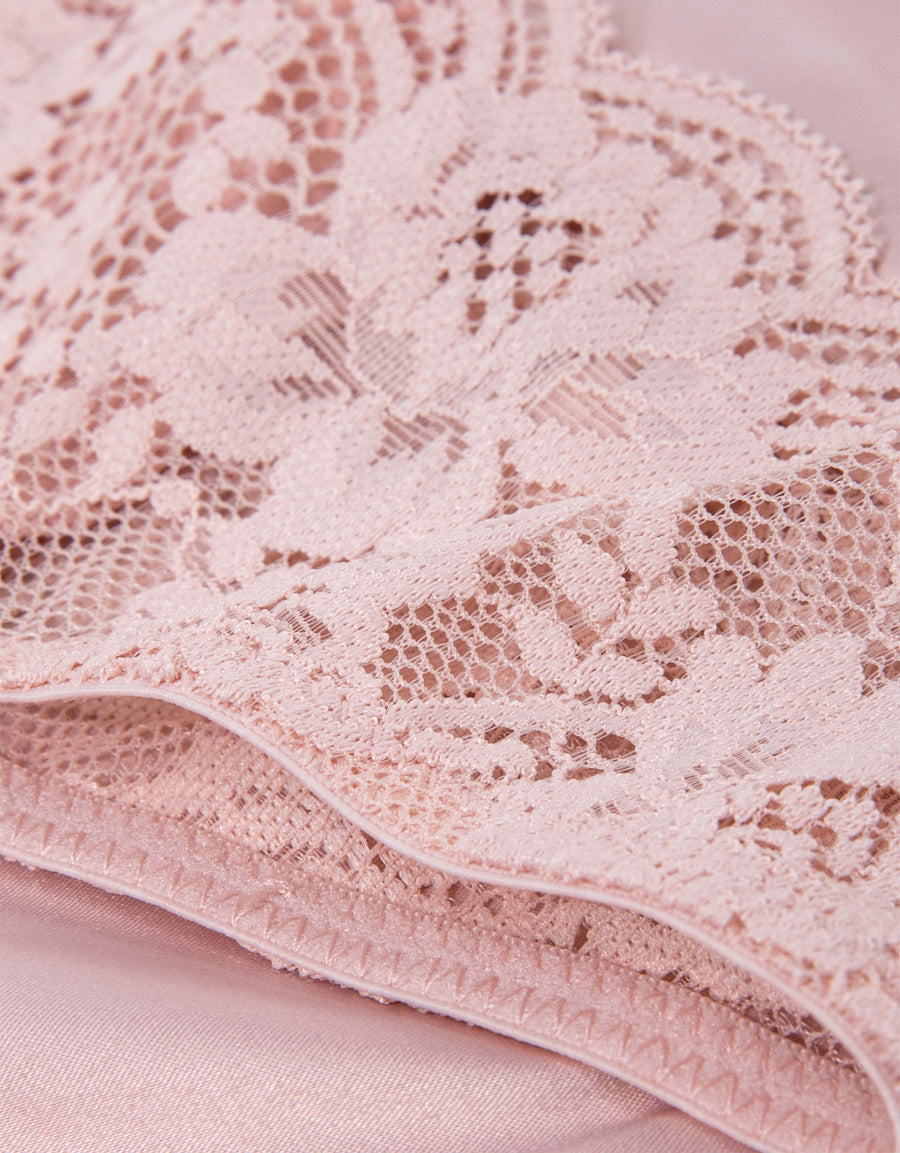 Lace-Trim Satin Thong Panty