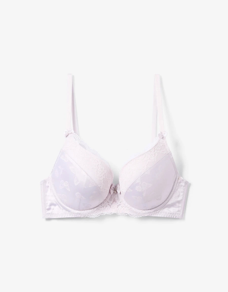 Lace-Trim Jacquard Satin Bridal Plunge Bra
