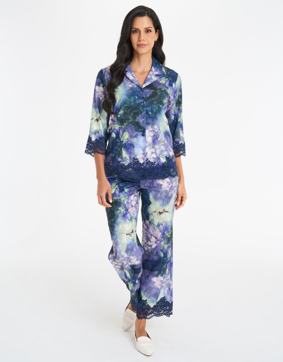 Lace-Trim Floral Print Pajama Set