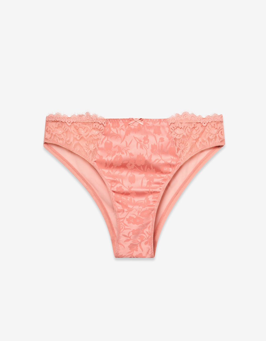 Satin Brazilian Panty in Coral