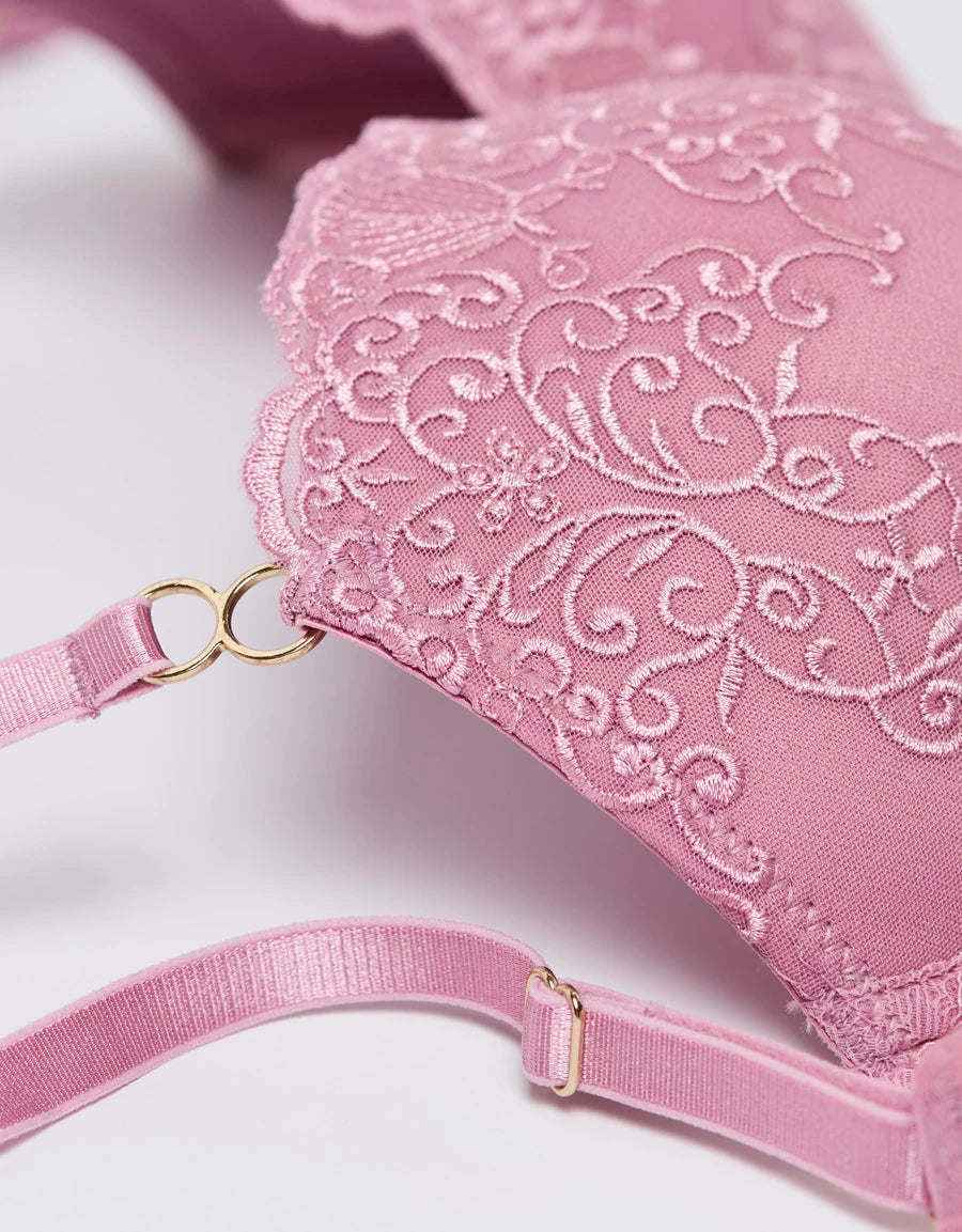 Embroidered Lace Push-Up Plunge Bra