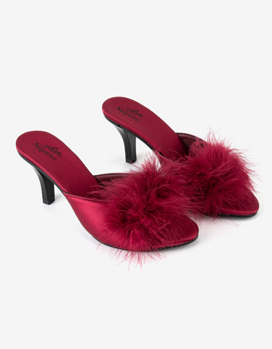 Satin Heeled Open Toe Slipper