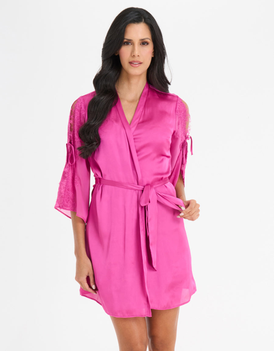 Lace-Trim Satin Short Dress and Robe Set