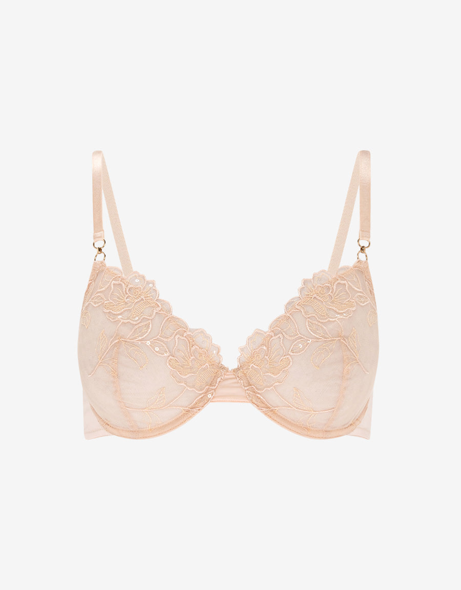 Embroidered Lace Non Padded Plunge Bra