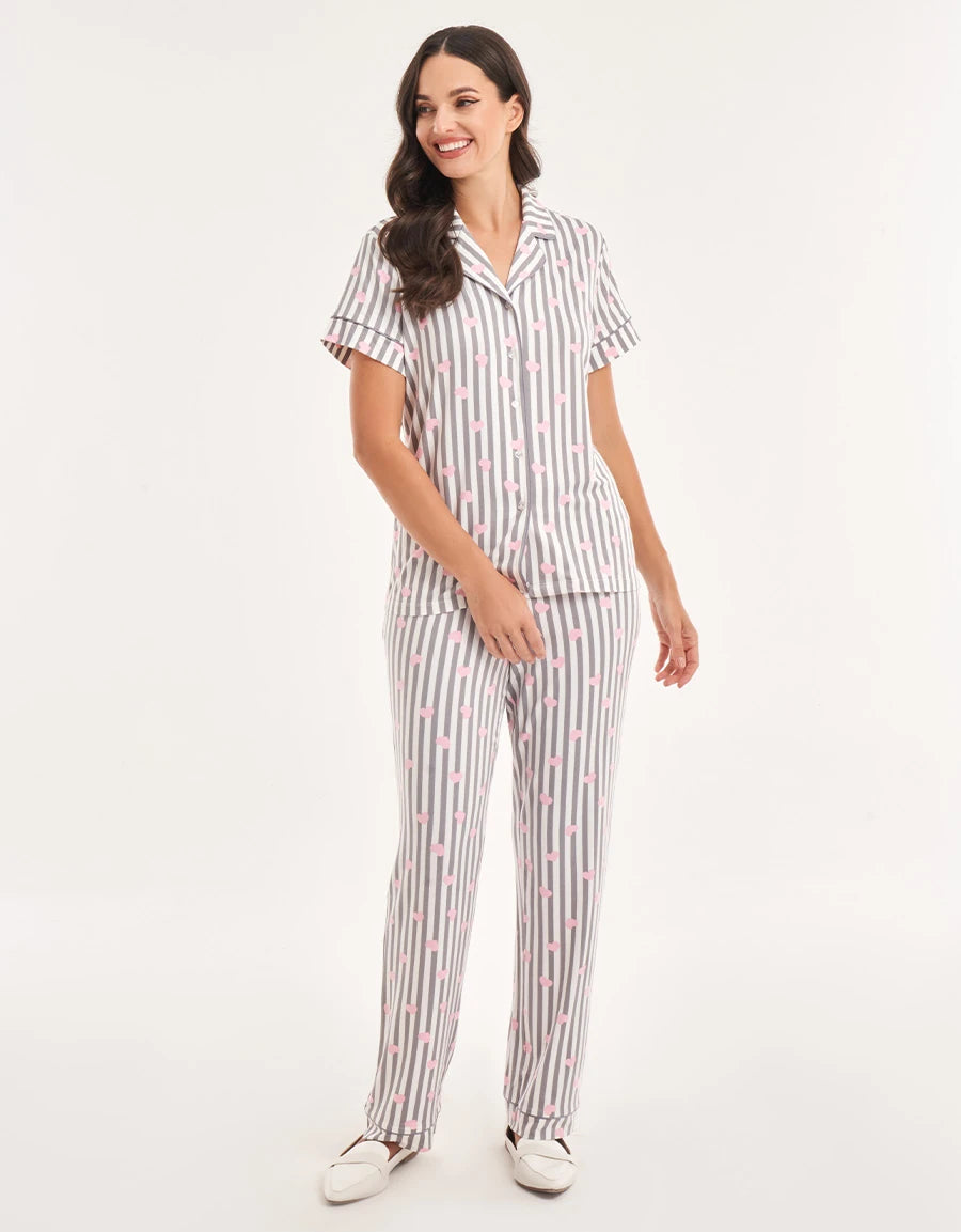 Heart Print Short Pajama Set