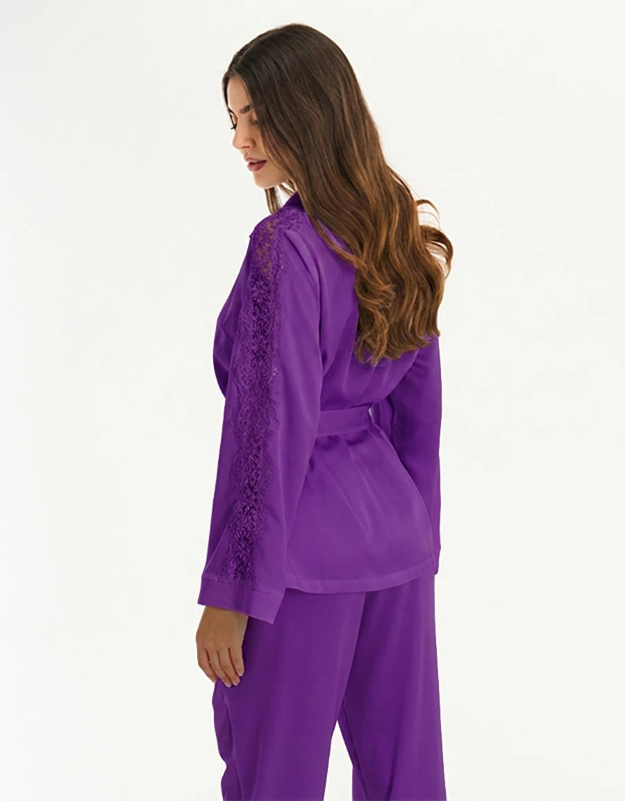 Lace-Trim Satin Pajama Set
