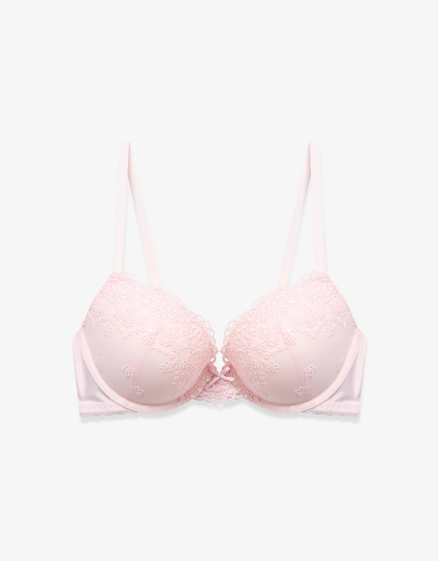 Embroidered Lace Push-Up Plunge Bra