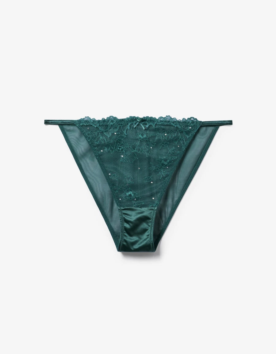 Diamante Detail Lace Tanga Panty