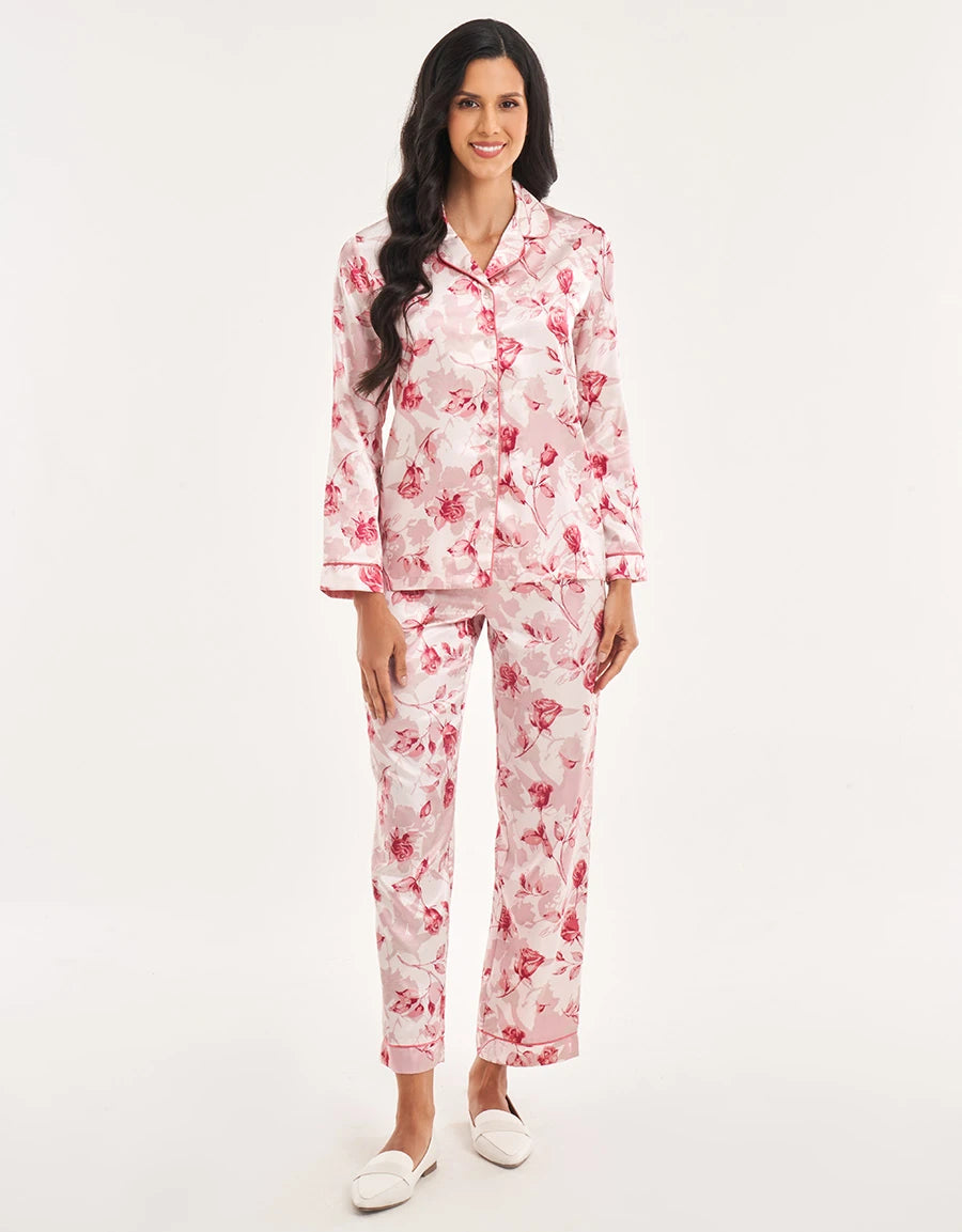 Floral Print Satin Pajama Set