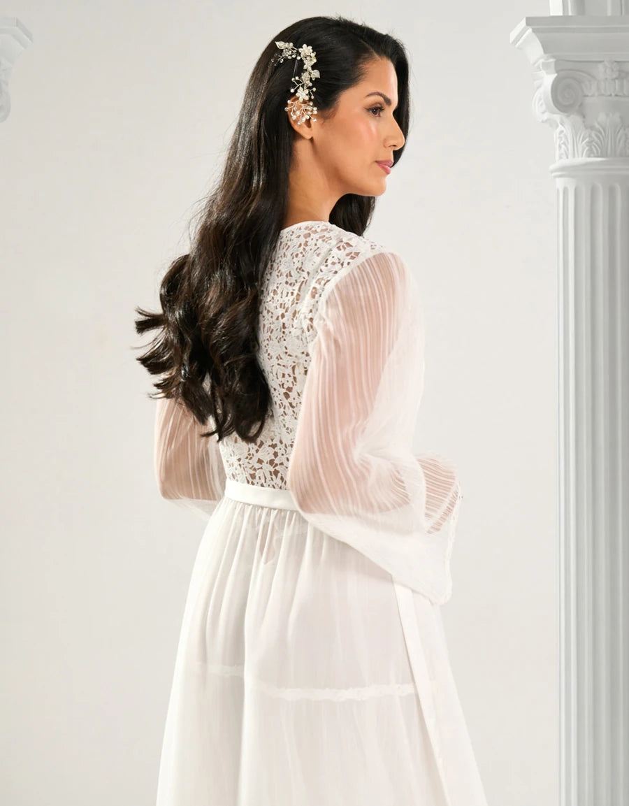 Lace-Trim Chiffon Bridal Long Robe