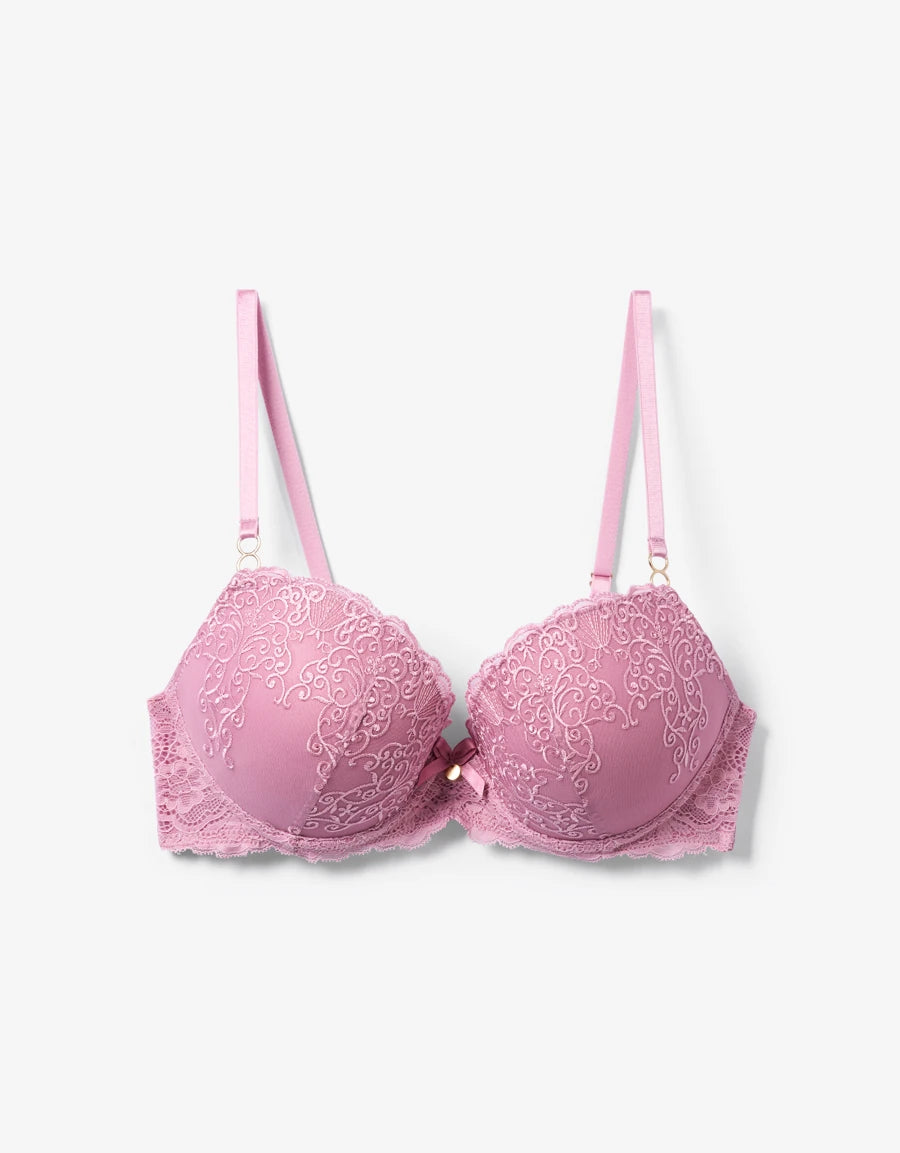 Embroidered Lace Push-Up Plunge Bra