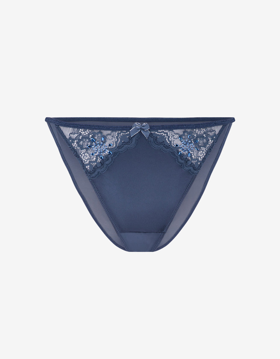 Sparkle Lace-Trim Satin Tanga Panty