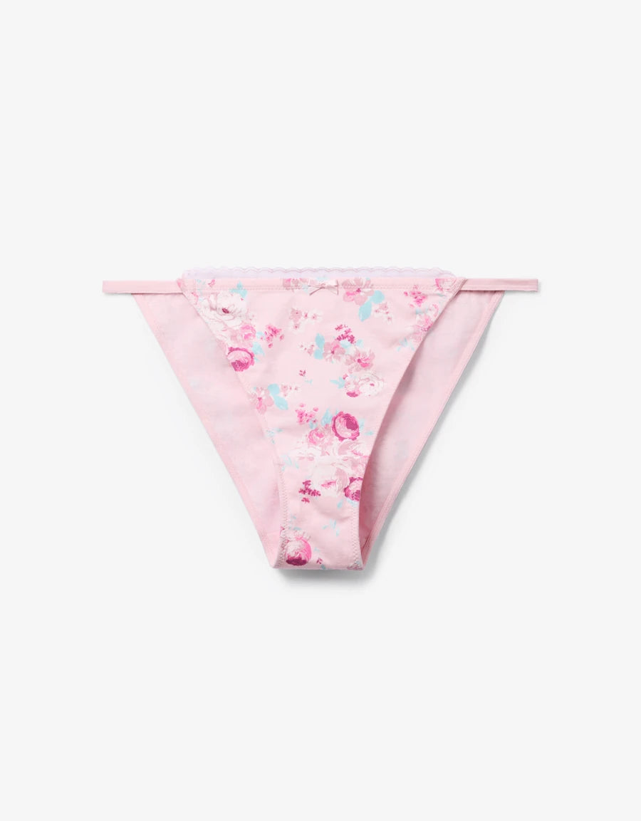 Lace-Trim Floral Print Tanga Panty