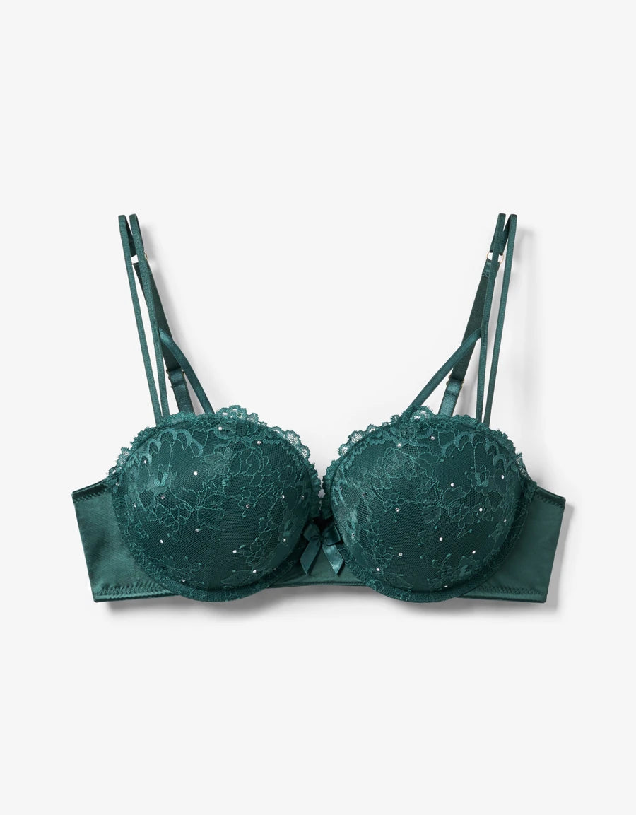 Diamante Detail Lace Double Push-Up Bra