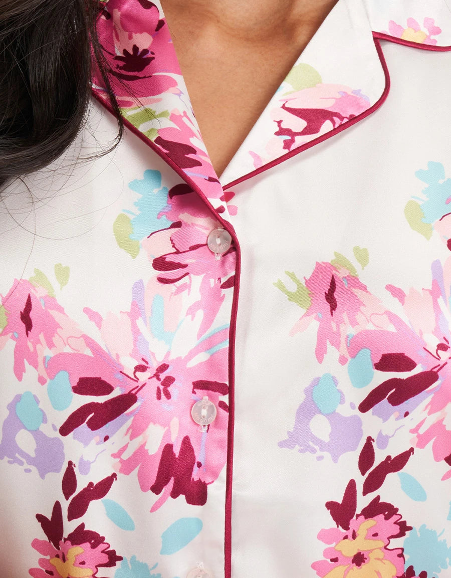 Floral Print Satin Pajama Set