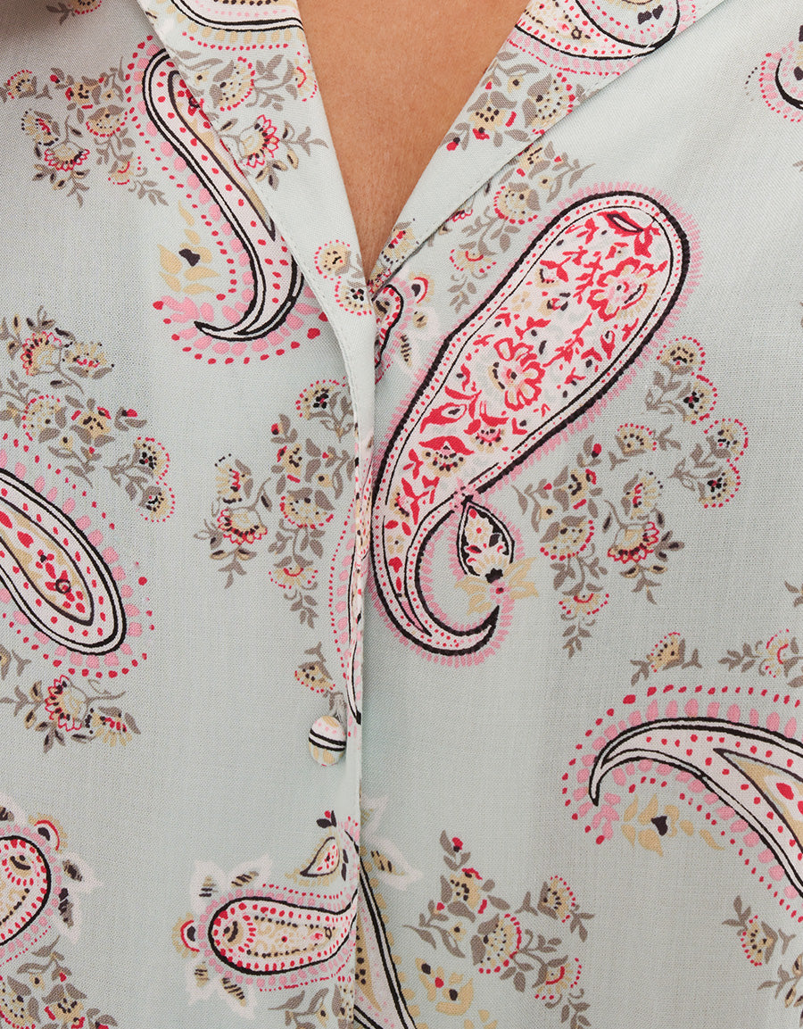 Sage Green Short-Sleeve Long Pajama Set